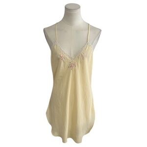 FANTASIES by Morgan Taylor Yellow Slip Dress Embroidered Flowers Lace Size S